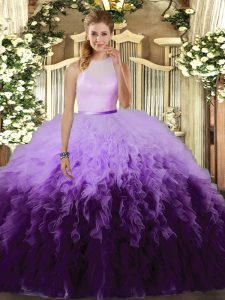 Custom Fit Multi-color Quince Ball Gowns Sweet 16 and Quinceanera with Ruffles High-neck Sleeveless Backless