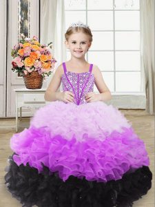 High End Straps Sleeveless Lace Up Little Girl Pageant Gowns Multi-color Organza