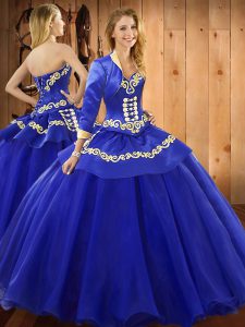 Extravagant Floor Length Lace Up Vestidos de Quinceanera Blue for Military Ball and Sweet 16 and Quinceanera with Ruffle