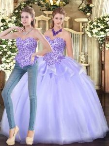 Excellent Sweetheart Sleeveless Sweet 16 Dress Floor Length Appliques Lavender Organza