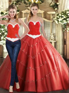 Ideal Coral Red Lace Up 15th Birthday Dress Beading Sleeveless Floor Length