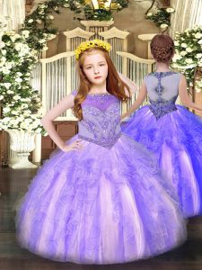 Lavender Sleeveless Beading and Ruffles Floor Length Custom Made Pageant Dress