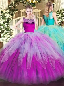Multi-color Quinceanera Gowns Sweet 16 and Quinceanera with Beading and Ruffles Scoop Sleeveless Zipper