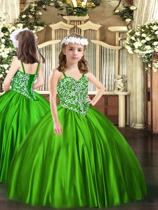 Fantastic Floor Length Green Kids Formal Wear Straps Sleeveless Lace Up