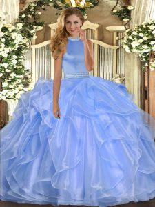 Sleeveless Beading and Ruffles Backless Quince Ball Gowns