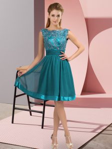 High End Teal Sleeveless Chiffon Backless Prom Dress for Prom and Party