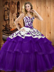 Sweep Train Ball Gowns Quince Ball Gowns Purple Sweetheart Organza Sleeveless Lace Up