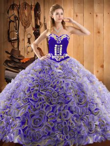 Fabulous Sweetheart Sleeveless Sweep Train Lace Up Vestidos de Quinceanera Multi-color Satin and Fabric With Rolling Flo