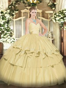 Luxury Yellow Sweetheart Lace Up Beading and Ruffled Layers Quince Ball Gowns Sleeveless