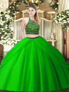 Luxury Green Zipper Quince Ball Gowns Beading and Ruching Sleeveless Floor Length