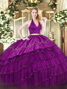Trendy Sleeveless Embroidery and Ruffled Layers Zipper Sweet 16 Quinceanera Dress