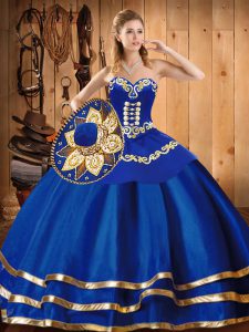 Custom Designed Blue Vestidos de Quinceanera Military Ball and Sweet 16 and Quinceanera with Embroidery Sweetheart Sleev