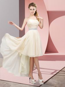 Hot Selling Sweetheart Sleeveless Quinceanera Court of Honor Dress High Low Beading Champagne Chiffon