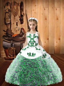 Cute Multi-color Straps Lace Up Embroidery and Ruffles Little Girl Pageant Dress Sleeveless