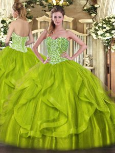 Dynamic Yellow Green Sleeveless Organza Lace Up Quince Ball Gowns for Military Ball and Sweet 16 and Quinceanera