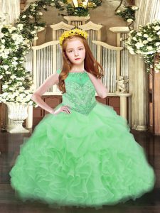 Apple Green Ball Gowns Beading and Ruffles and Pick Ups Little Girl Pageant Gowns Zipper Organza Sleeveless Floor Length