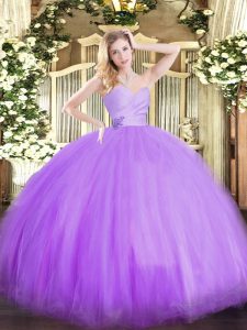 Dazzling Lavender Ball Gowns Sweetheart Sleeveless Tulle Floor Length Lace Up Beading Quinceanera Dress