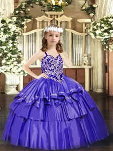 Graceful Floor Length Lavender Pageant Gowns For Girls Straps Sleeveless Lace Up