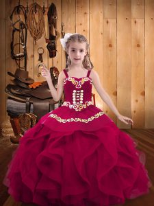 Embroidery and Ruffles Girls Pageant Dresses Fuchsia Lace Up Sleeveless Floor Length