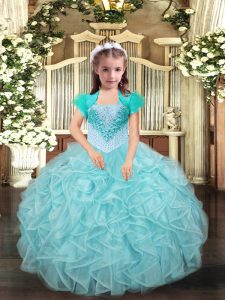 Aqua Blue and Apple Green Little Girl Pageant Gowns Party and Sweet 16 and Quinceanera and Wedding Party with Beading an
