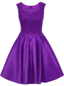 Purple Scoop Zipper Lace Wedding Guest Dresses Sleeveless