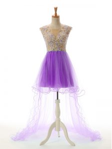 Eggplant Purple Scoop Backless Appliques Prom Evening Gown Sleeveless