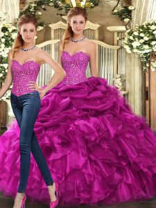 Excellent Sweetheart Sleeveless Organza Sweet 16 Quinceanera Dress Beading and Ruffles Lace Up