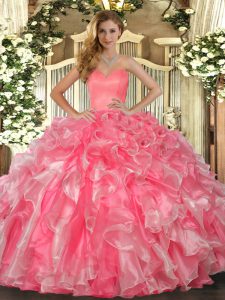 Attractive Sweetheart Sleeveless Lace Up Quinceanera Dress Watermelon Red Organza