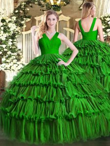 Simple Dark Green Ball Gowns Ruffled Layers Ball Gown Prom Dress Zipper Organza Sleeveless Floor Length