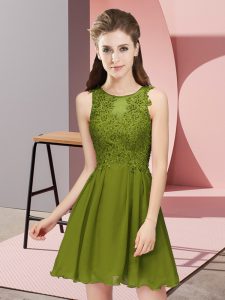 Olive Green Chiffon Zipper Bridesmaid Dresses Sleeveless Mini Length Appliques