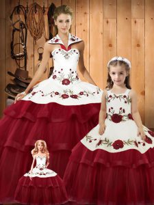 High End Sleeveless Brush Train Lace Up Embroidery and Ruffled Layers Vestidos de Quinceanera