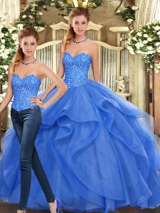 Chic Floor Length Ball Gowns Sleeveless Blue 15th Birthday Dress Lace Up
