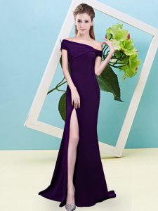 Dark Purple Sleeveless Elastic Woven Satin Zipper Wedding Party Dress for Prom and Party and Wedding Party
