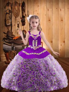 Multi-color Sleeveless Fabric With Rolling Flowers Lace Up Girls Pageant Dresses for Sweet 16 and Quinceanera