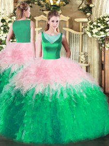Glamorous Floor Length Side Zipper 15th Birthday Dress Multi-color for Sweet 16 and Quinceanera with Beading and Ruffles