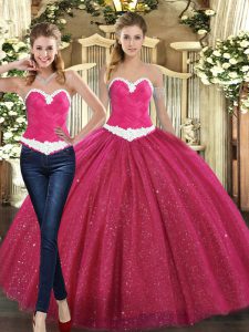 Ball Gowns Ball Gown Prom Dress Fuchsia Sweetheart Tulle Sleeveless Floor Length Lace Up