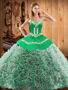 Vintage Multi-color Sleeveless With Train Embroidery Lace Up 15th Birthday Dress
