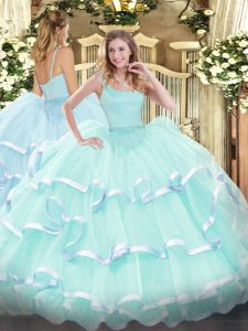 Sumptuous Apple Green Straps Neckline Beading and Ruffled Layers 15 Quinceanera Dress Sleeveless Zipper