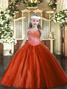 Rust Red Lace Up Child Pageant Dress Beading Sleeveless Floor Length