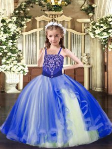 Royal Blue Lace Up Pageant Dress Beading Sleeveless Floor Length