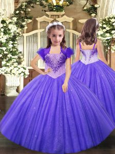 Trendy Floor Length Ball Gowns Sleeveless Lavender Pageant Gowns For Girls Lace Up