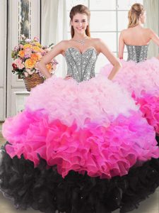 Best Multi-color Lace Up Vestidos de Quinceanera Beading and Ruffles Sleeveless Floor Length