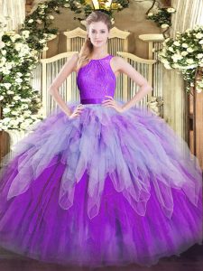 Fine Ball Gowns Quinceanera Gowns Multi-color Scoop Organza Sleeveless Floor Length Zipper