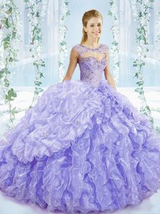 Sweetheart Sleeveless Brush Train Lace Up Quinceanera Dresses Lavender Organza