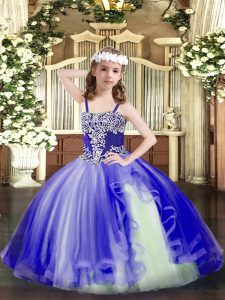 Appliques Girls Pageant Dresses Blue Lace Up Sleeveless Floor Length