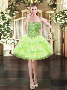 Pretty Yellow Green Ball Gowns Beading Dress for Prom Lace Up Organza Sleeveless Mini Length