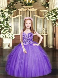 Luxurious Floor Length Lavender Pageant Dress Spaghetti Straps Sleeveless Lace Up