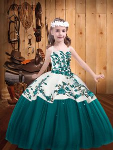 Classical Teal Sleeveless Embroidery Floor Length Pageant Dress Wholesale