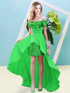 High Low Lace Up Prom Dresses Green for Prom and Party with Beading