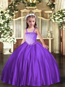 Fancy Lavender Pageant Gowns For Girls Party and Quinceanera with Appliques Straps Sleeveless Lace Up